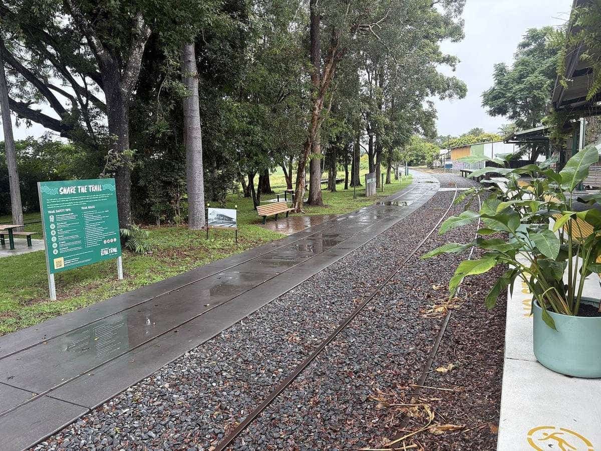 The start of the Northern Rivers Rail Trail beside the heritage railway station at Murwillumbah