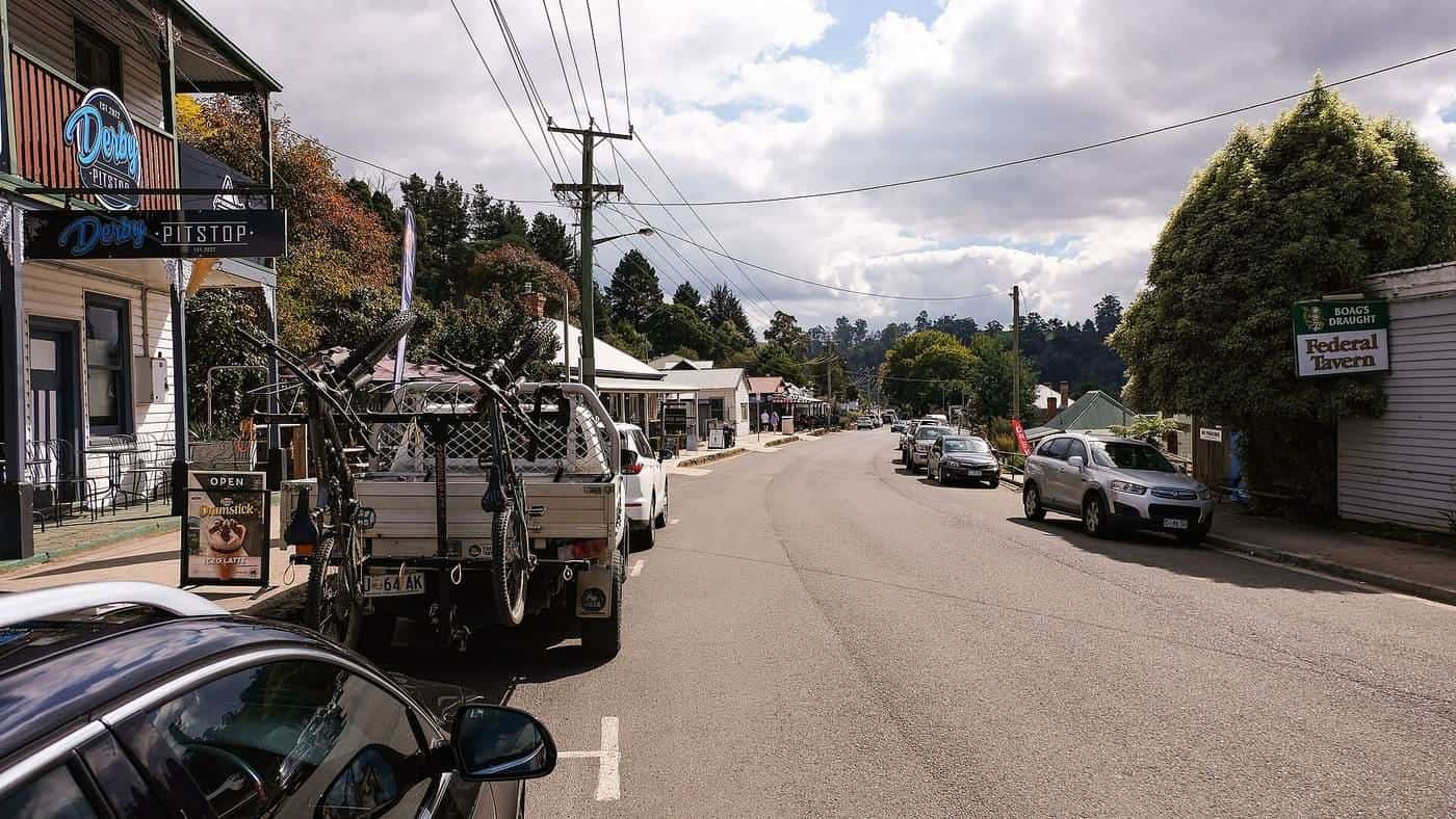 Main street of Derby, Tasmania, a regional town in the north-east
